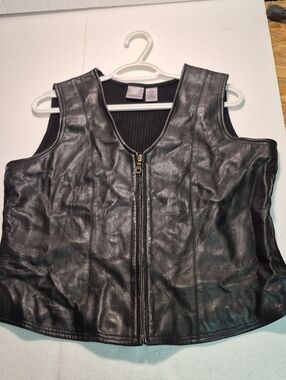 Chandler Hill Black Genuine Leather Mixed-Media Zip Vest - Size M